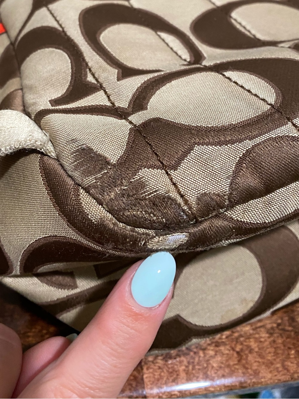 Coach Women Signature Canvas Backpack in Khaki with Orange Trim - Picture 10 of 16